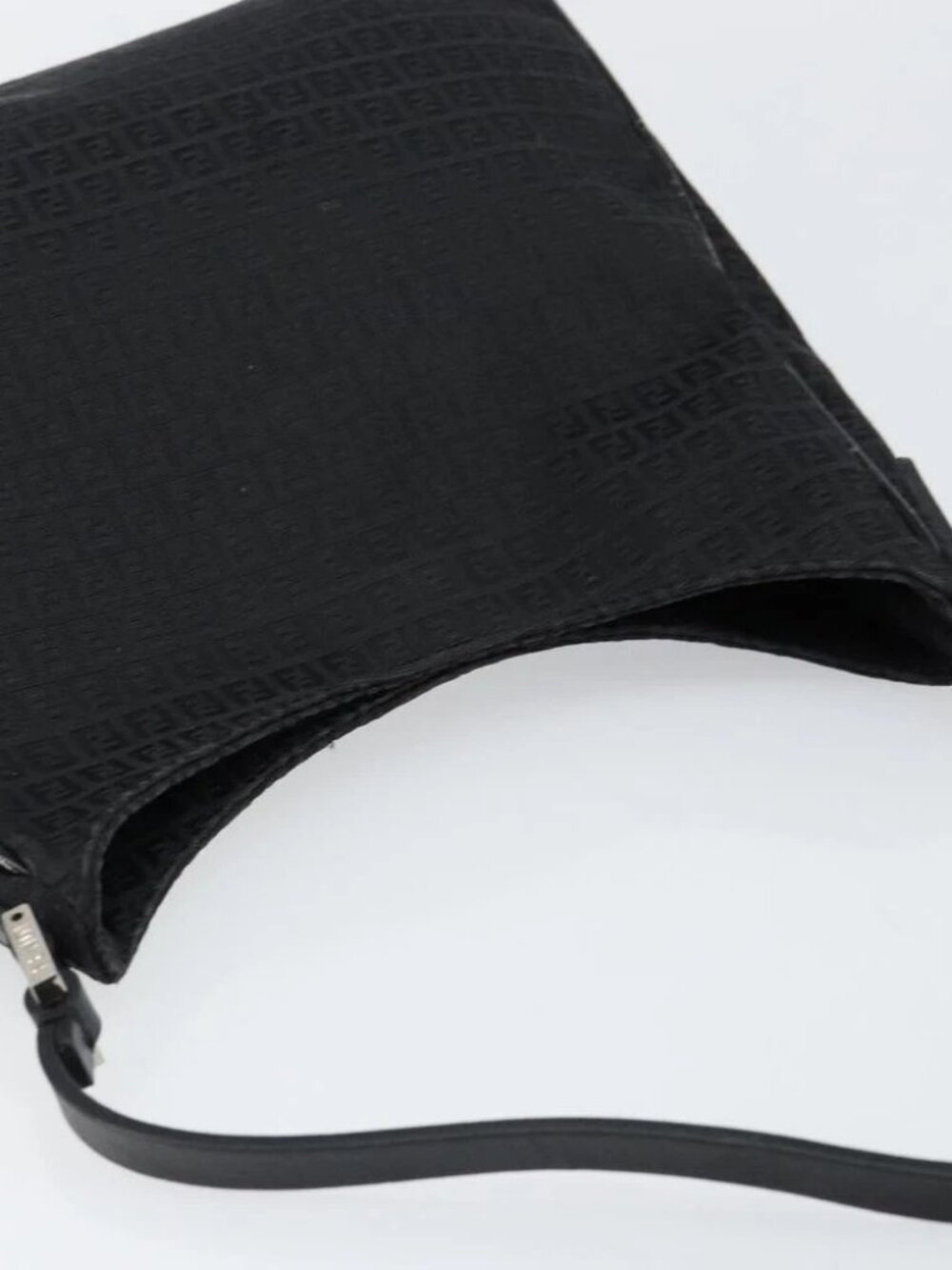 FENDI Zucchino Canvas Shoulder Bag Black Silver - Picture 10 of 16